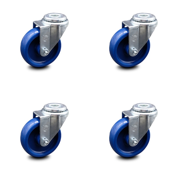 4 Inch Solid Polyurethane Wheel Swivel Bolt Hole Caster Set